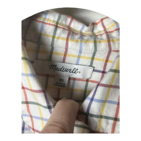 1552. MADEWELL RAINBOW PLAID TIE‎ FRONT BUTTON UP TOP SIZE XSMALL - Picture 8 of 10